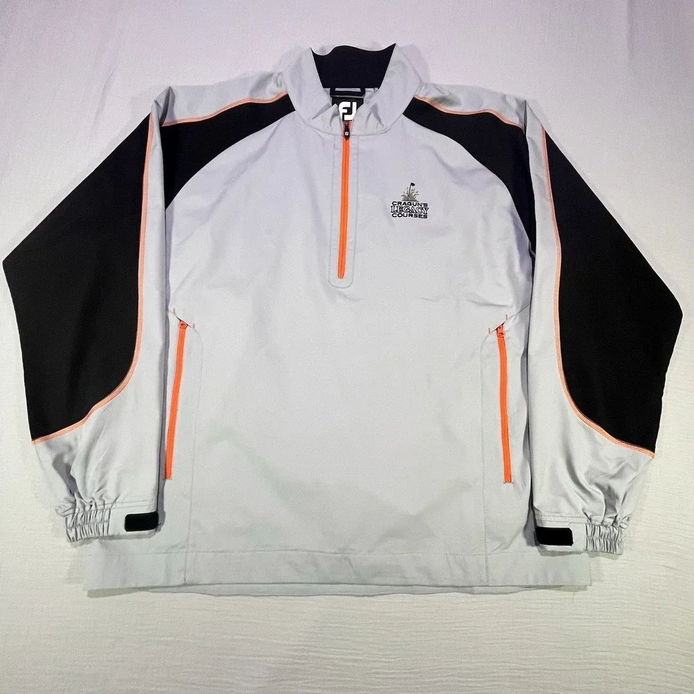 FootJoy Golf Windbreaker Jacket Mens Large Grey Black‎ Pullover 1/4 Zip Cragun's